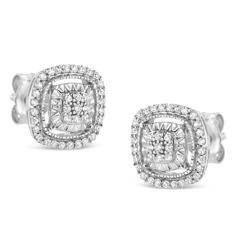 .925 Sterling Silver 1/4 Cttw Prong Set Round-Cut Diamond Cluster in Square Frame Stud Earring (I-J Color, I2-I3 Clarity)