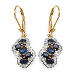 14K Yellow Gold Plated 2.12 Carat Genuine Blue Sapphire .925 Sterling Silver Earrings