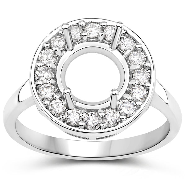 0.48 Carat Genuine White Diamond 14K White Gold Semi Mount Ring - holds 8.00mm Round Gemstone