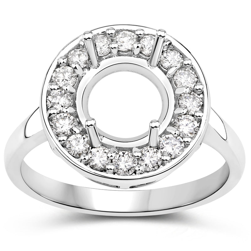 0.48 Carat Genuine White Diamond 14K White Gold Semi Mount Ring - holds 8.00mm Round Gemstone