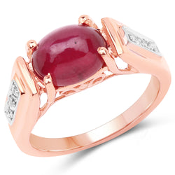 14K Rose Gold Plated 4.71 Carat Genuine Glass Filled Ruby and White Topaz .925 Sterling Silver Ring