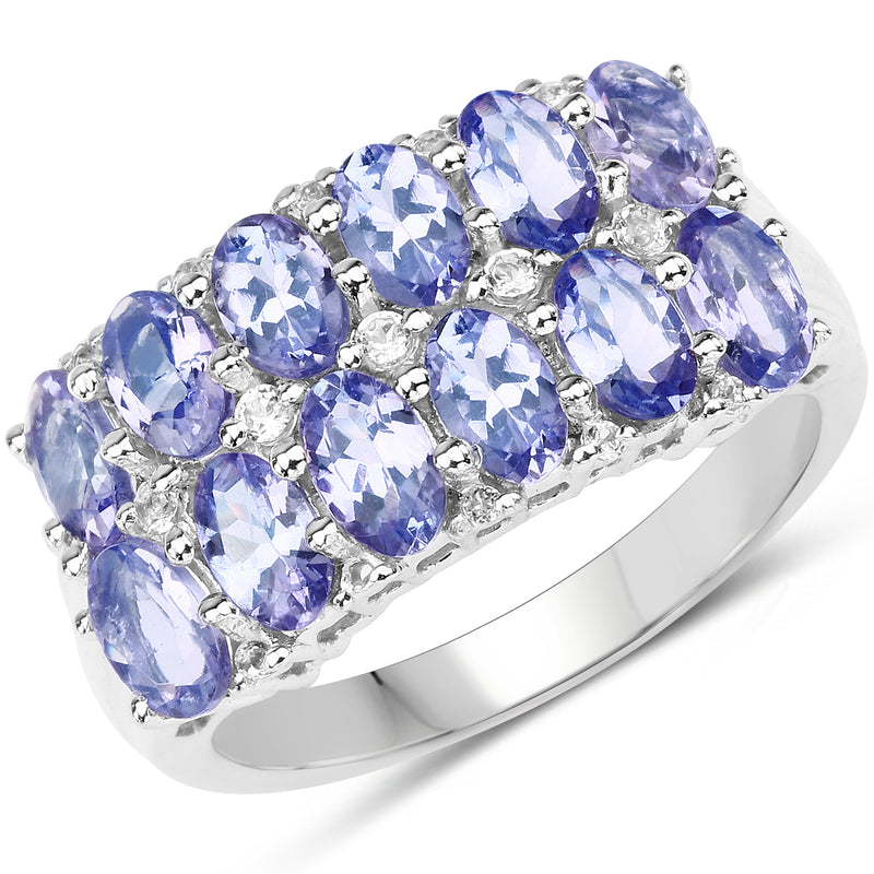 3.16 Carat Genuine Tanzanite & White Topaz .925 Sterling Silver Ring