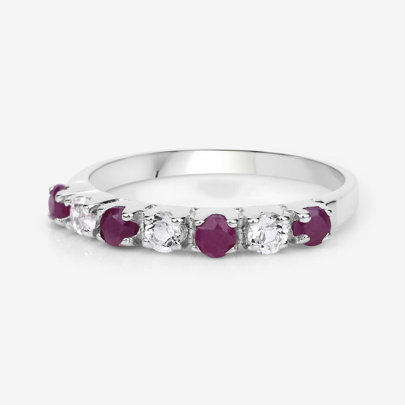 0.51 Carat Genuine Ruby and White Topaz .925 Sterling Silver Ring