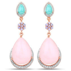 18K Rose Gold Plated 31.93 Carat Genuine Multi Stones .925 Sterling Silver Earrings