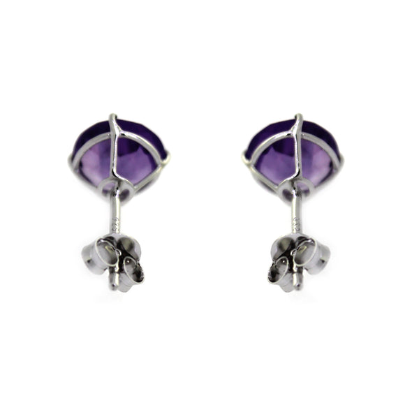 925 Sterling Silver Women  Stud Earring African Amethyst Round