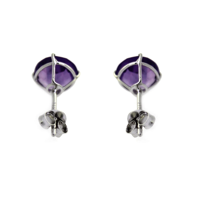925 Sterling Silver Women  Stud Earring African Amethyst Round