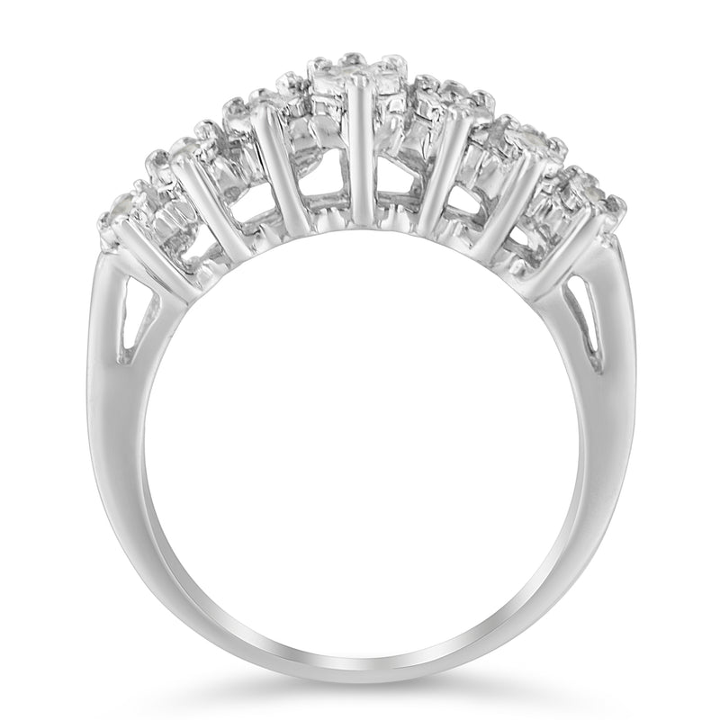 .925 Sterling Silver ¼ Cttw Miracle-Set Diamond Two Row Split Shank Modern Band Ring ( I-J Color, I3 Clarity) - Size 7