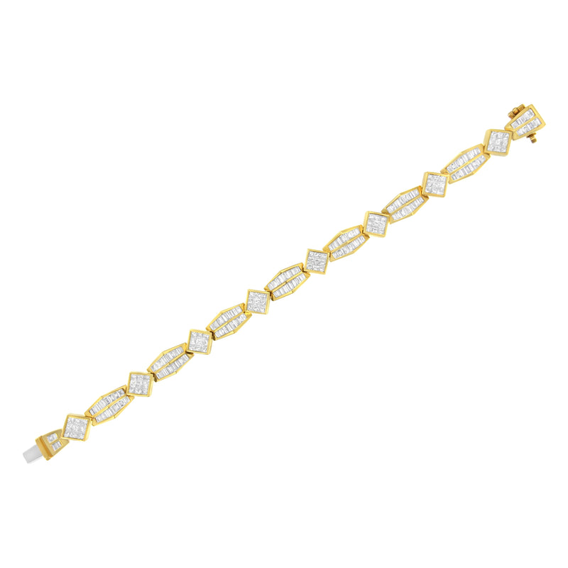 14K Yellow Gold 9 3/8ct.TDW Princess and Baguette Cut Diamond Bold Link Bracelet (G-HVS1-VS2)