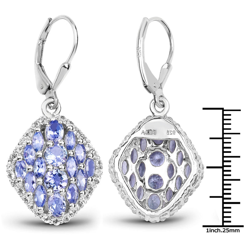 4.84 Carat Genuine Tanzanite & White Topaz .925 Sterling Silver Earrings