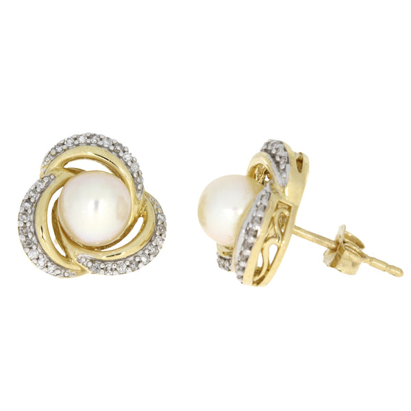 .16ct Pearl Diamond Knot Earrings 14KT White Gold