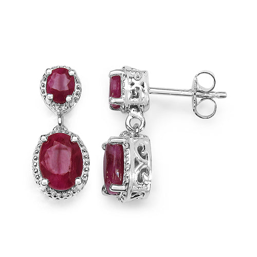 3.86 Carat Genuine Ruby .925 Sterling Silver Earrings