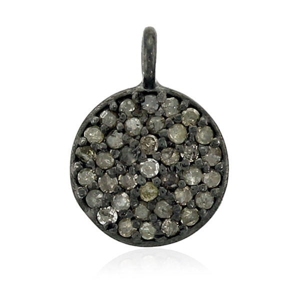 0.3ct Pave Diamond Sterling Silver Vintage Look Disc Charm Pendant Jewelry