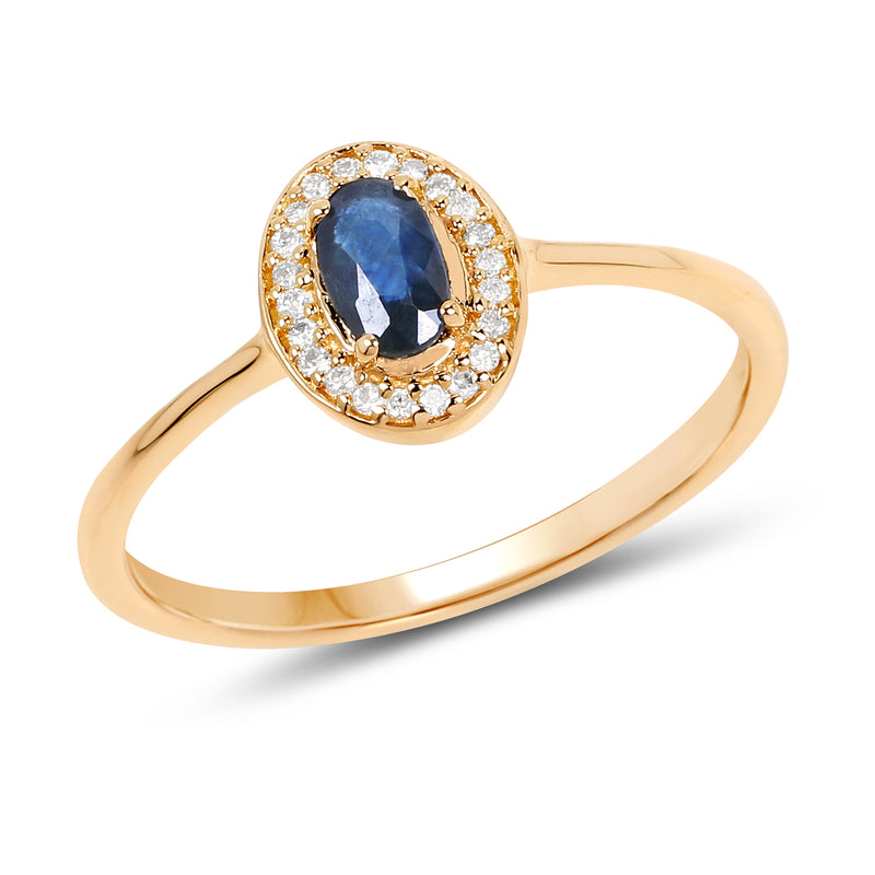 0.31 Carat Genuine Blue Sapphire and White Diamond 14K Yellow Gold Ring