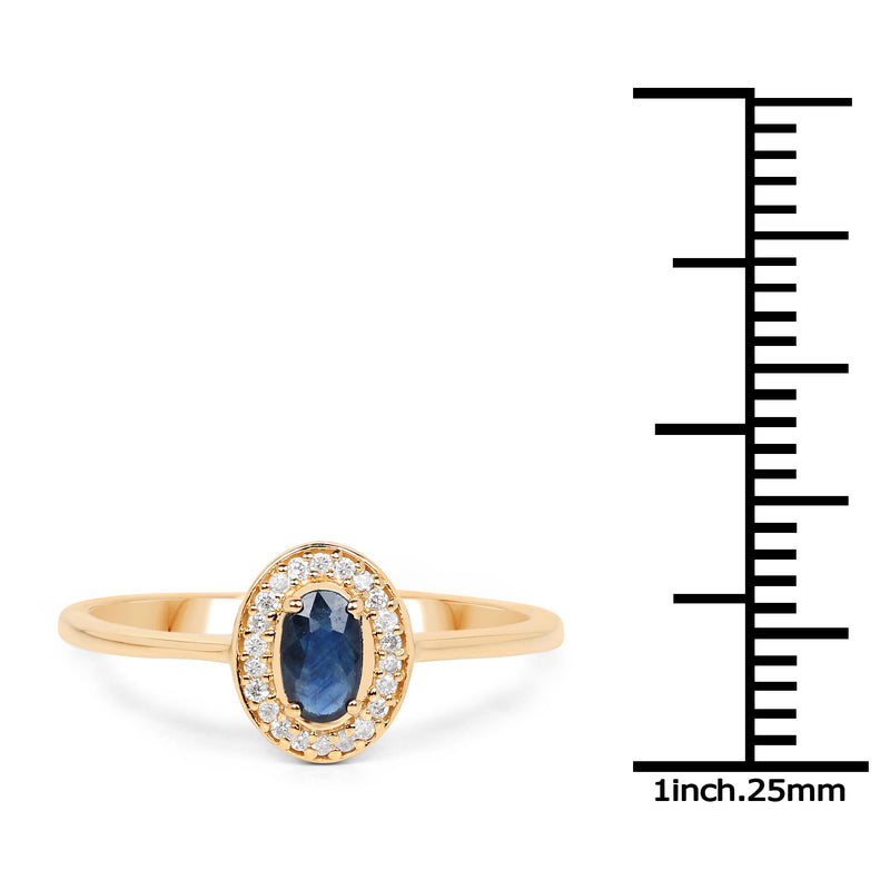 0.31 Carat Genuine Blue Sapphire and White Diamond 14K Yellow Gold Ring