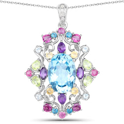 10.43 Carat Genuine Multi Stones .925 Sterling Silver Pendant