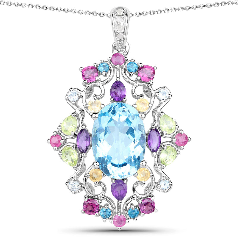 10.43 Carat Genuine Multi Stones .925 Sterling Silver Pendant