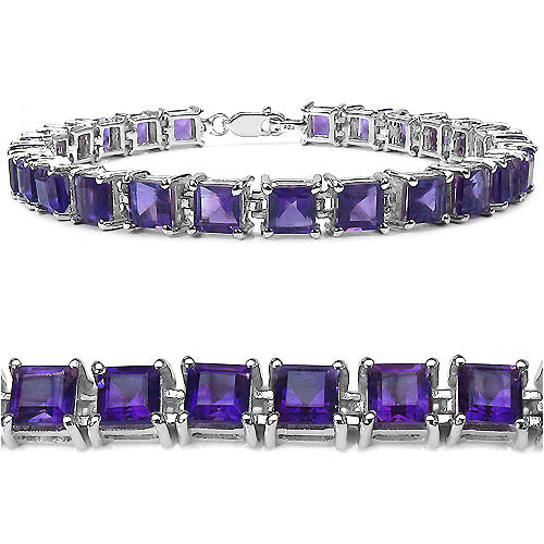 15.00 Carat Genuine Amethyst .925 Sterling Silver Bracelet