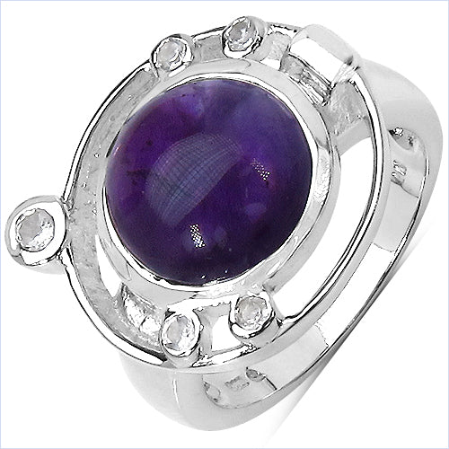 5.20 Carat Genuine Amethyst & White Topaz .925 Sterling Silver Ring