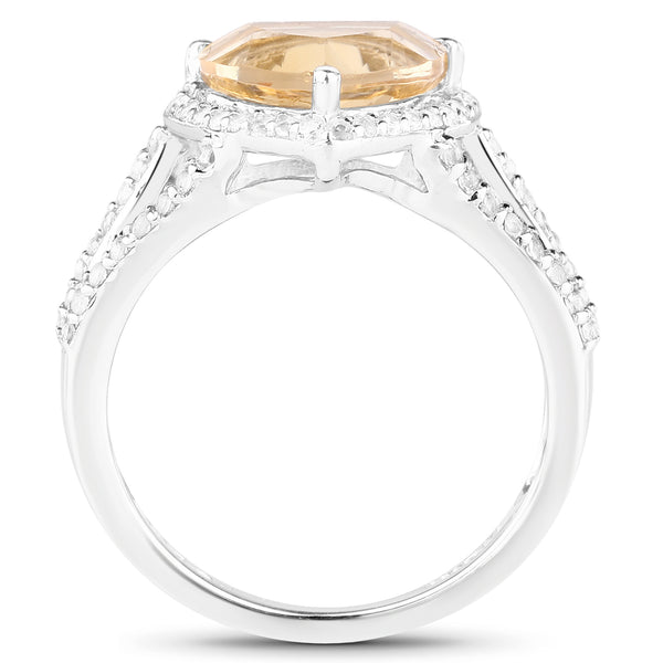 3.06 Carat Genuine Citrine and White Topaz .925 Sterling Silver Ring
