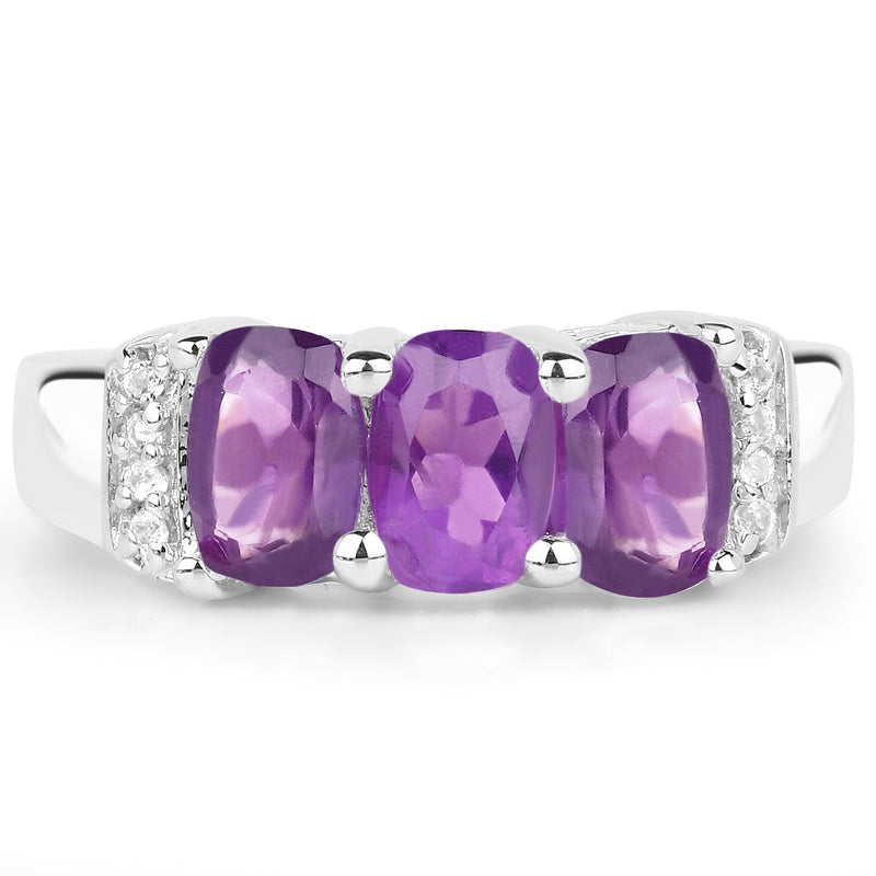 1.54 Carat Genuine Amethyst & White Topaz .925 Sterling Silver Ring