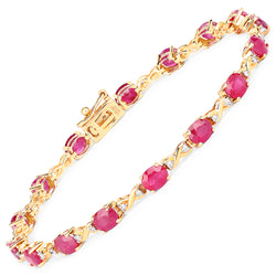 7.49 Carat Genuine Ruby and White Diamond 14K Yellow Gold Bracelet