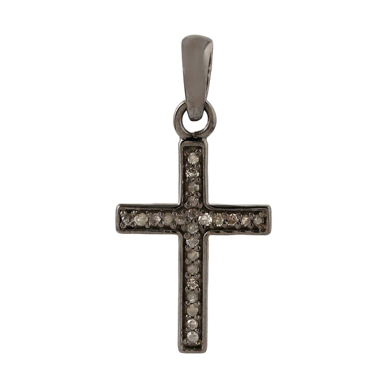 Pave Diamond Cross Design Charm Pendant 925 Sterling Silver Jewelry GIFT