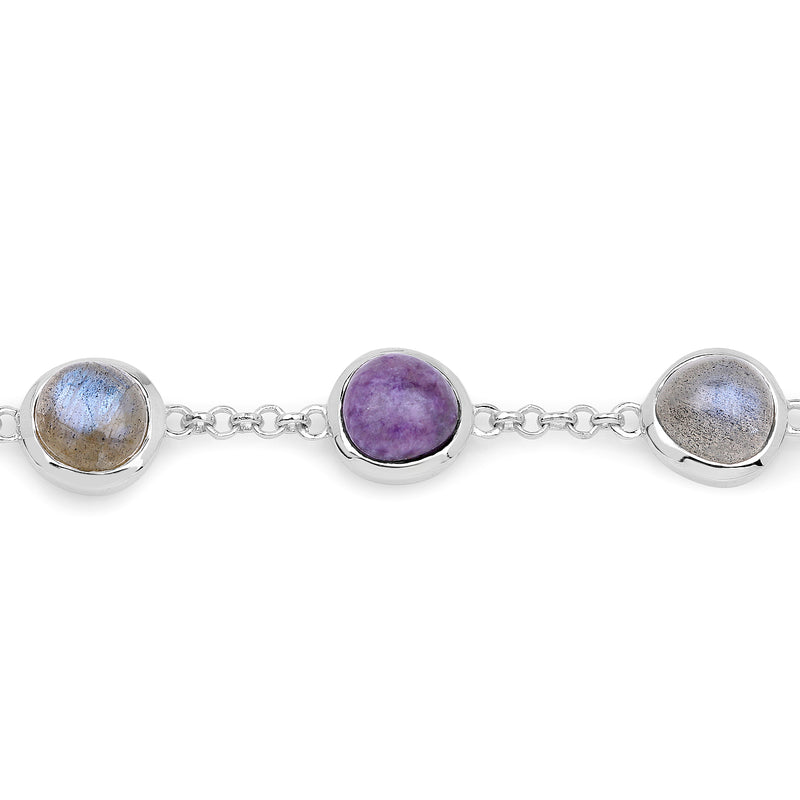 11.00 Carat Genuine Charolite And Labradorite .925 Sterling Silver Bracelet