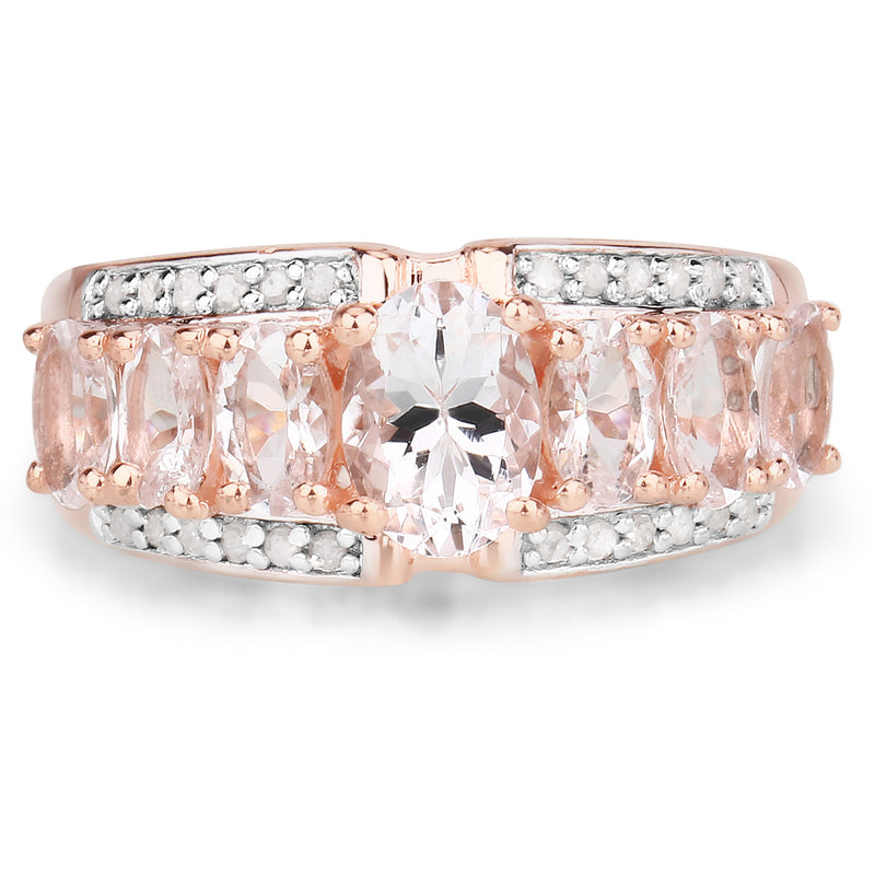 2.14 Carat Genuine Morganite and White Topaz .925 Sterling Silver Ring