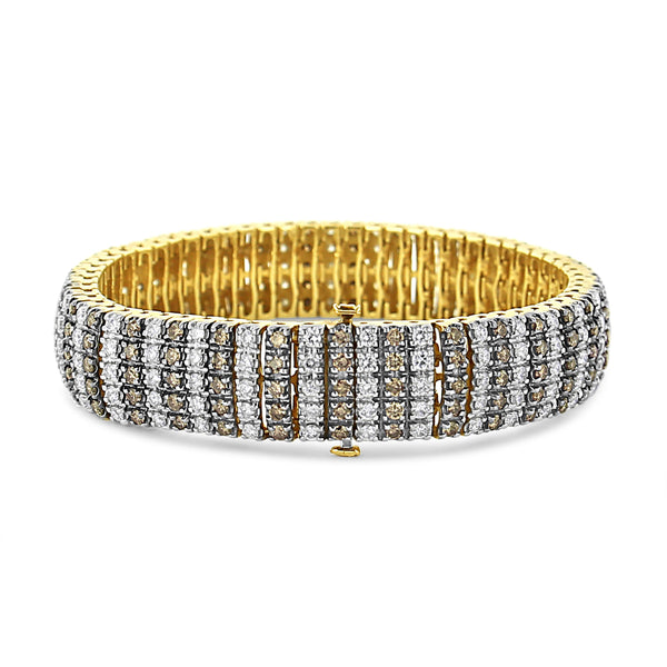 10K Yellow Gold 10-1/3 Cttw Alternating Coco Color and White Diamond 5 Row Tennis Bracelet (Brown/H-I Color, SI1-SI2 Clarity) - Size 7.25