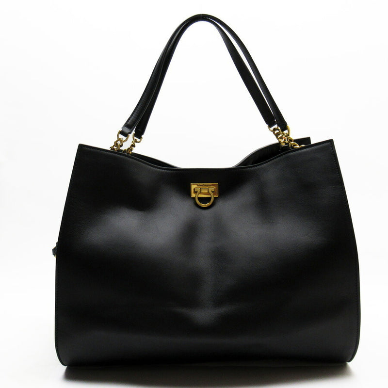 Salvatore Ferragamo Shoulder Bag Gancio Black Gold Leather
