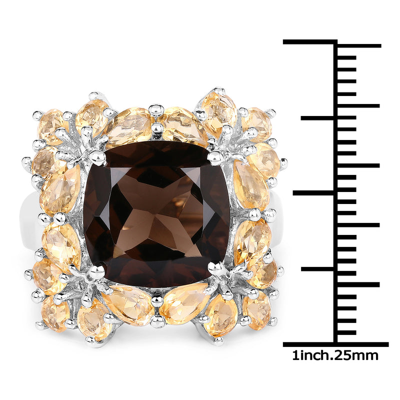 10.15 Carat Genuine Smoky Quartz & Citrine .925 Sterling Silver Ring