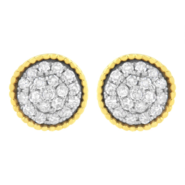 10K Yellow Gold Plated .925 Sterling Silver 1/2 cttw Diamond Floral Cluster Milgrained Stud Earring (I-J Color, I2-I3 Clarity)