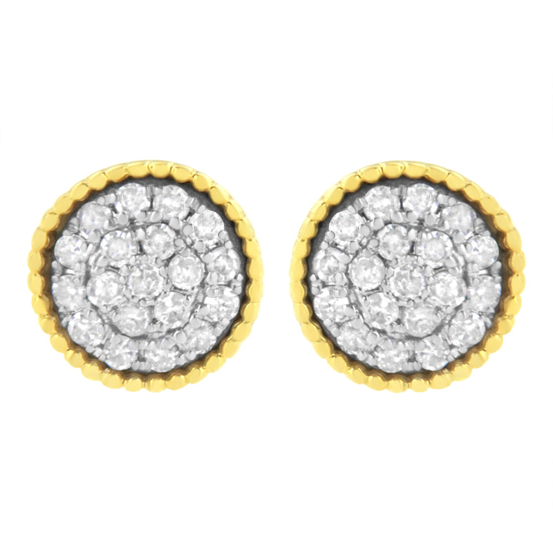 10K Yellow Gold Plated .925 Sterling Silver 1/2 cttw Diamond Floral Cluster Milgrained Stud Earring (I-J Color, I2-I3 Clarity)