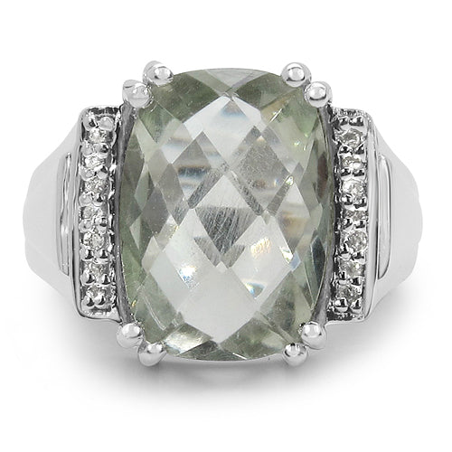 5.67 Carat Genuine Green Amethyst and White Topaz .925 Sterling Silver Ring