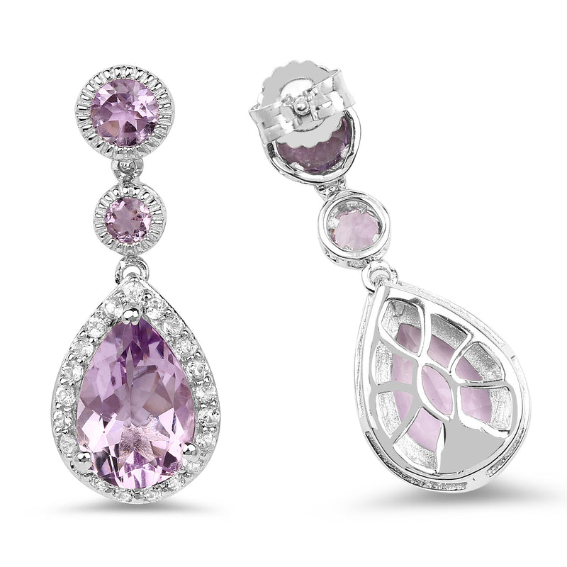 7.16 Carat Genuine Pink Amethyst and White Topaz .925 Sterling Silver Earrings