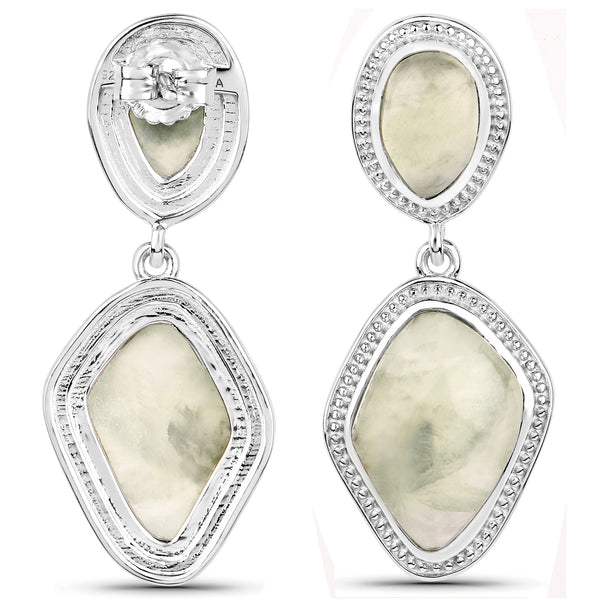 18.72 Carat Genuine Prehnite .925 Sterling Silver Earrings