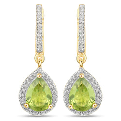 18K Yellow Gold Plated 2.09 Carat Genuine Peridot and White Topaz .925 Sterling Silver Earrings