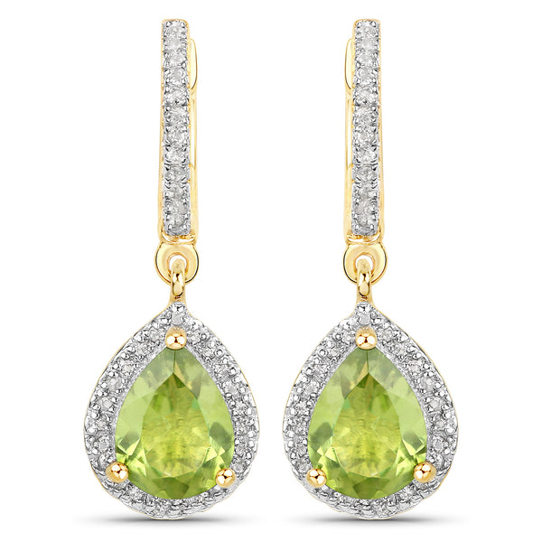 18K Yellow Gold Plated 2.09 Carat Genuine Peridot and White Topaz .925 Sterling Silver Earrings