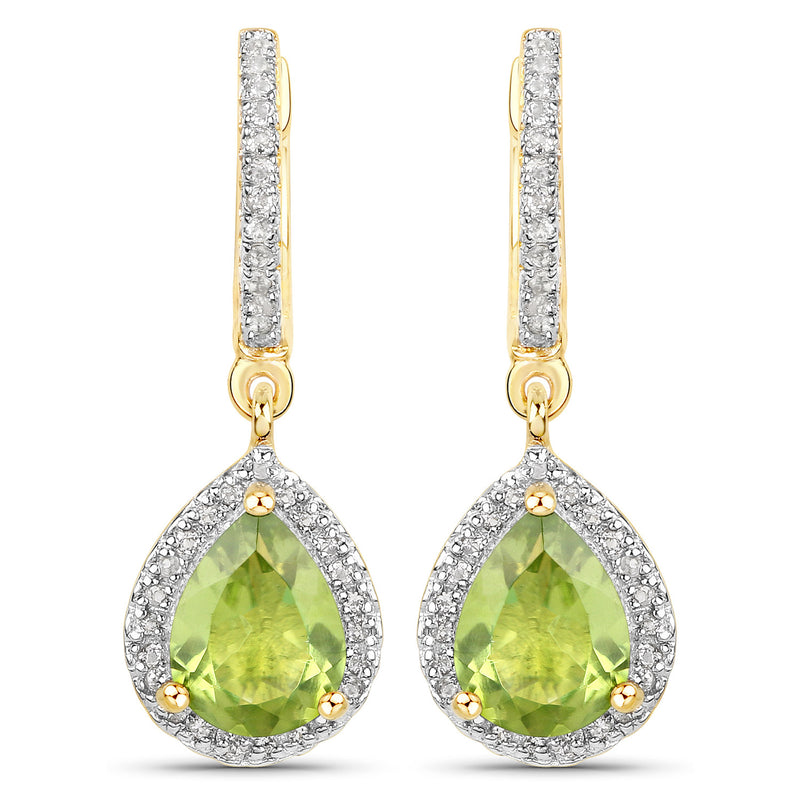 18K Yellow Gold Plated 2.09 Carat Genuine Peridot and White Topaz .925 Sterling Silver Earrings