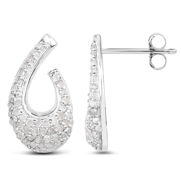 0.64 Carat Genuine White Diamond .925 Sterling Silver Earrings