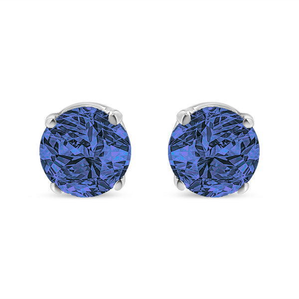 Sterling Silver 1/7ct.TDW Treated Blue Round-Cut Diamond Stud Earrings (Blue I2-I3)