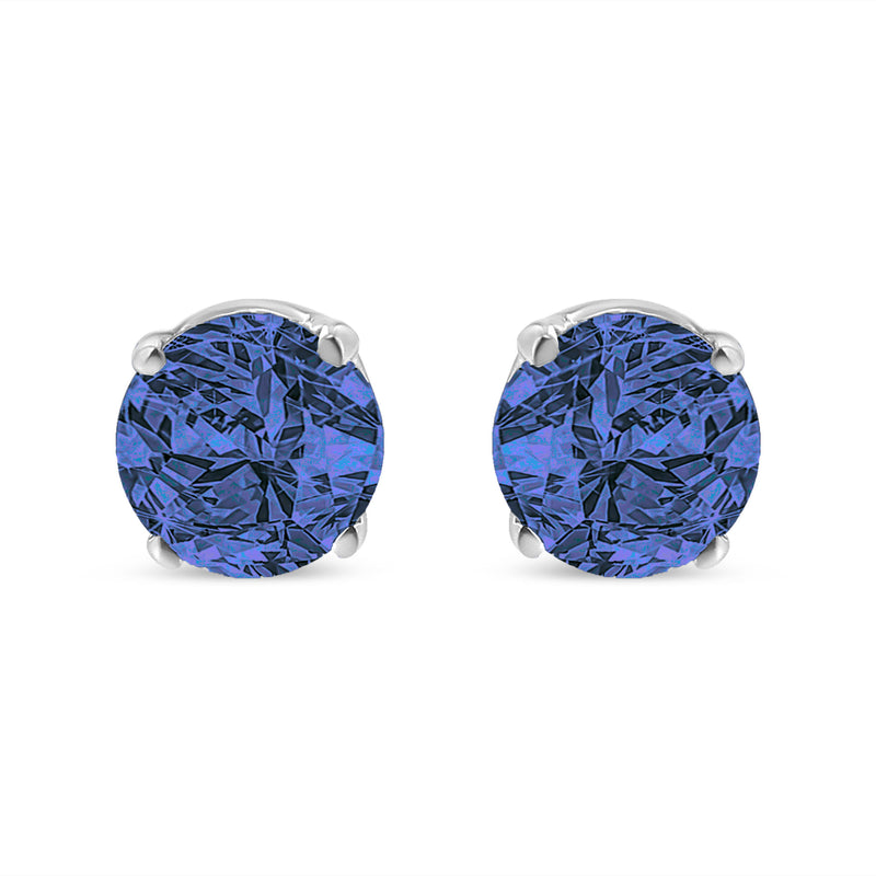 Sterling Silver 1/7ct.TDW Treated Blue Round-Cut Diamond Stud Earrings (Blue I2-I3)