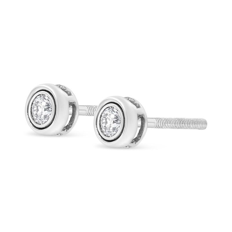 10K White Gold 1/5 Cttw Lab Grown Round Brilliant-Cut Diamond Modern Bezel-Set Stud Earring (F-G Color, VS2-SI1 Clarity)