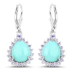 8.06 Carat Genuine Turquoise & Tanzanite .925 Sterling Silver Earrings