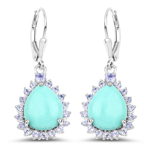 8.06 Carat Genuine Turquoise & Tanzanite .925 Sterling Silver Earrings