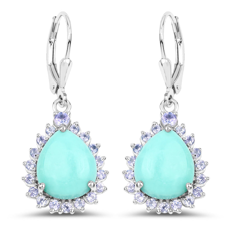 8.06 Carat Genuine Turquoise & Tanzanite .925 Sterling Silver Earrings