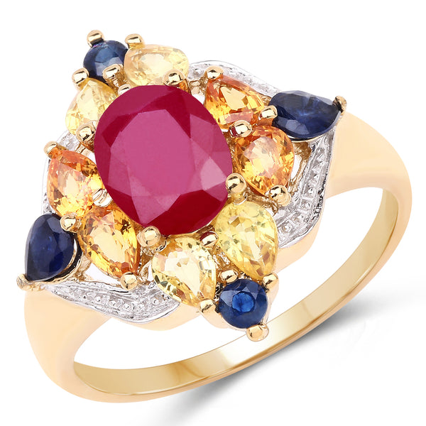 14K Yellow Gold Plated 3.76 Carat Genuine Multi Stone .925 Sterling Silver Ring