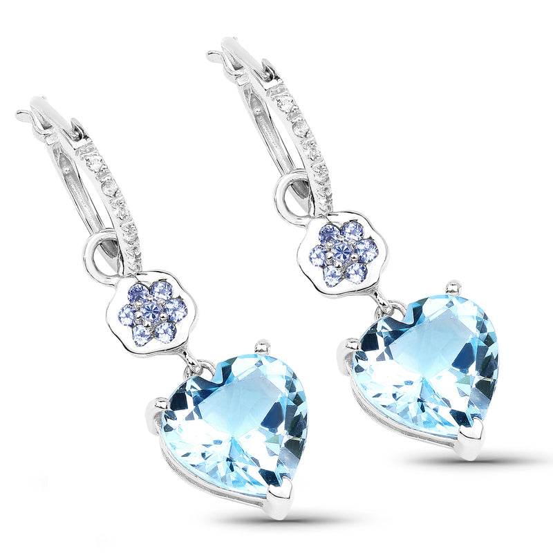 7.33 Carat Genuine Blue Topaz, Tanzanite & White Topaz .925 Sterling Silver Earrings