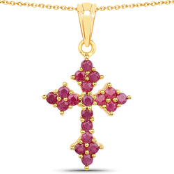 18K Yellow Gold Plated 1.90 Carat Genuine Ruby .925 Sterling Silver Pendant