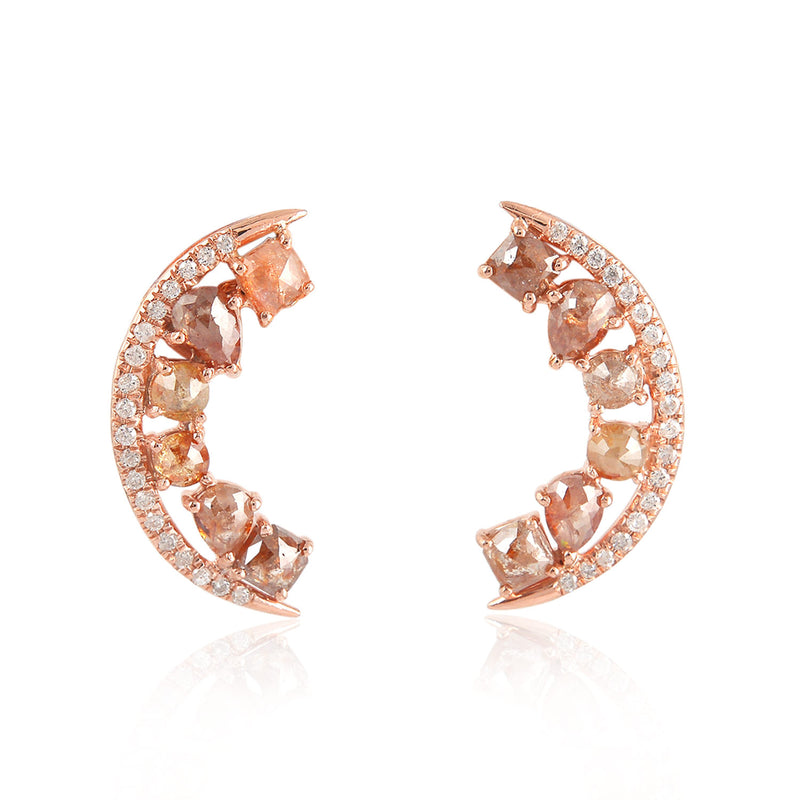 18k Rose Gold Natural Diamond Stud Earrings Women Jewelry